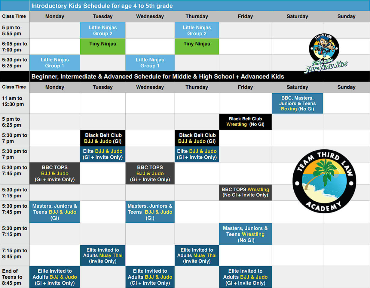Team Third Law Kids Martial Arts Program Schedule
